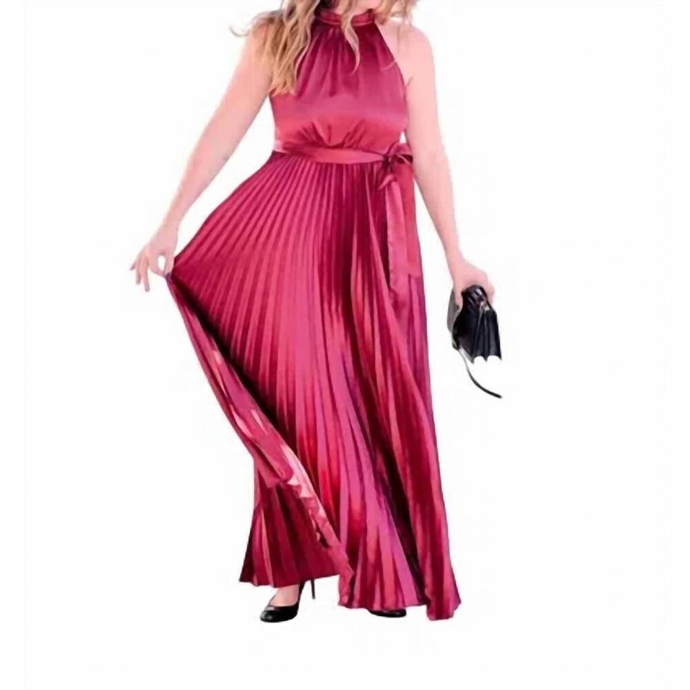 NEW KLD. SIGNATURE pleated halter maxi dress in wine